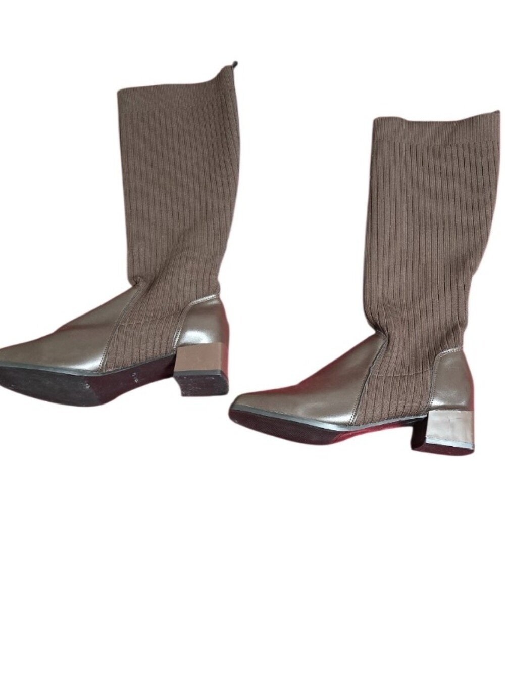 #B501 Knee-High Ribbed Sock Boots in Dark Brown - Picture 4 of 7
